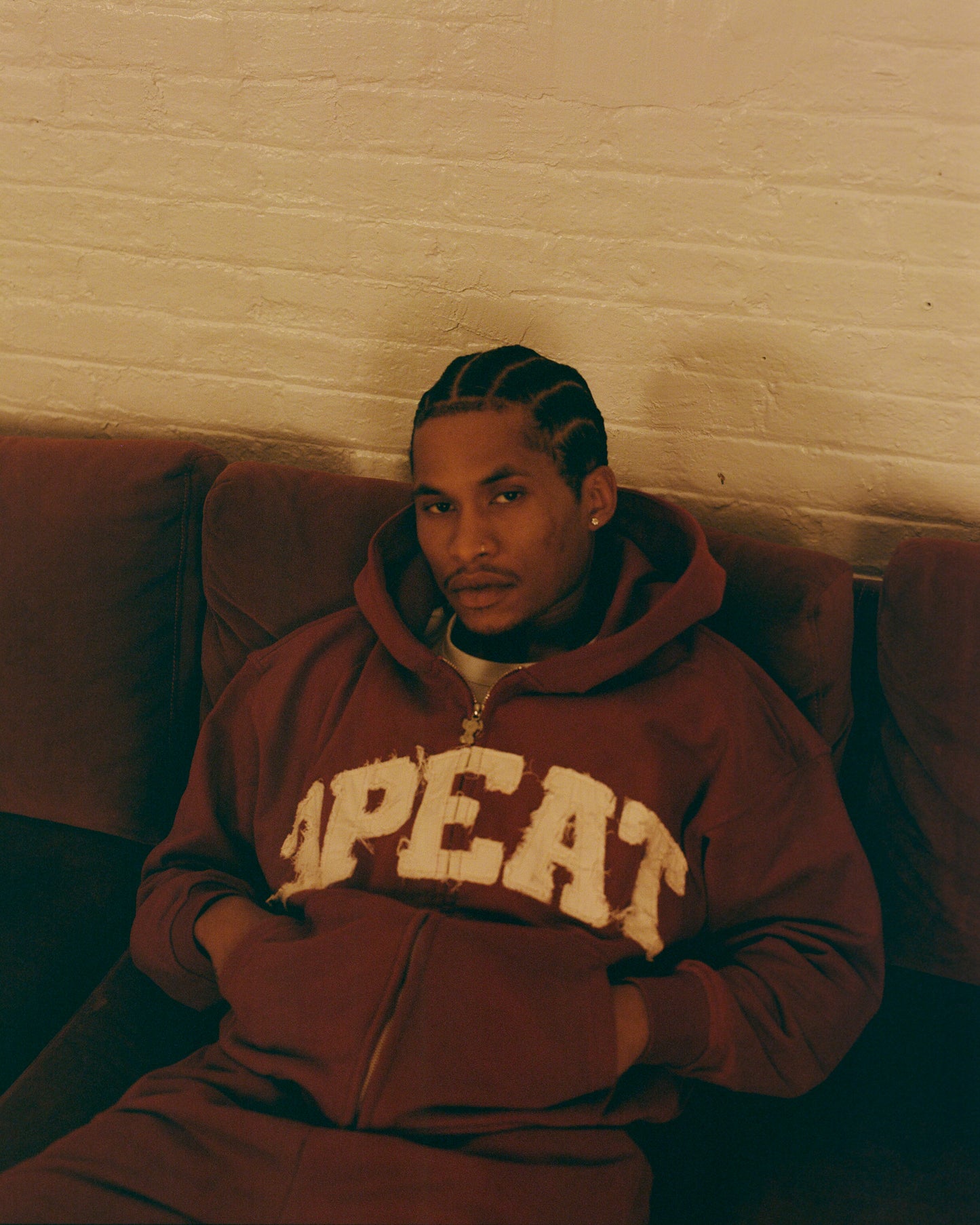 RED VARSITY ZIPPER HOODIE