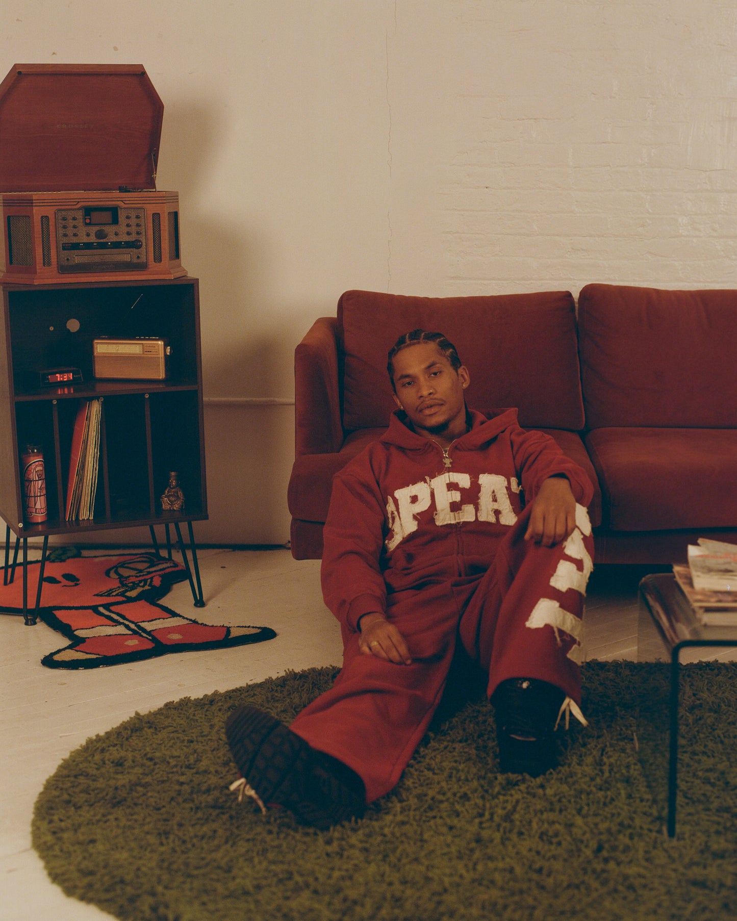RED VARSITY ZIPPER HOODIE